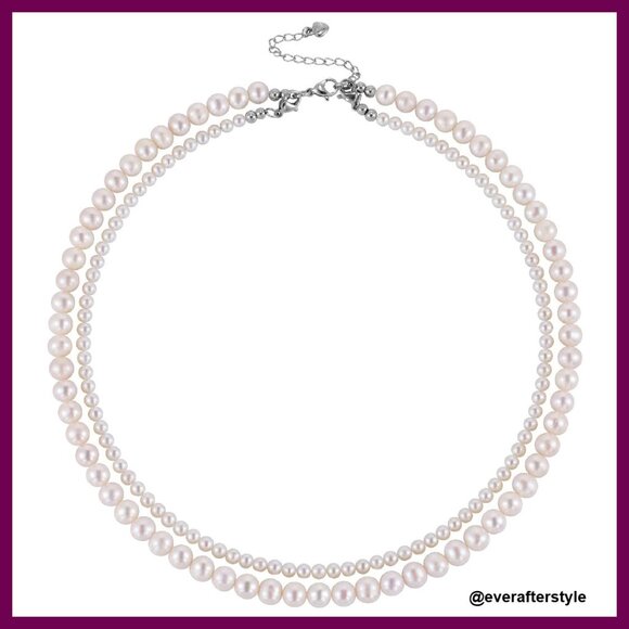 Freshwater Pearl Necklace Two Layers Adjustable Extender Chain Classic Elegant